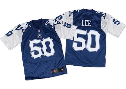 Nike Cowboys #50 Sean Lee Navy Blue/White Throwback Men's Stitched NFL Elite Jersey - Click Image to Close